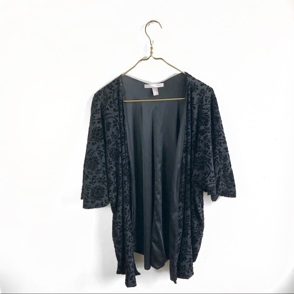 For Love 21 Black Velvet Brocade Kimono Cardigan.